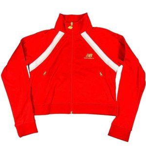 New Balance Womens Cropped Jacket Size Small Orange Full Zip Athleisure Pockets‎